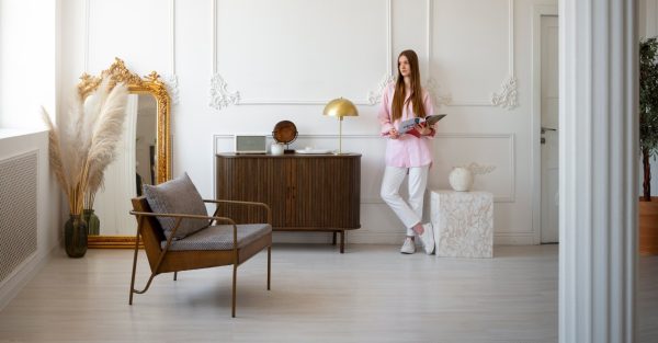 Uredan i minimalistički dnevni boravak ispunjen prirodnim svjetlom