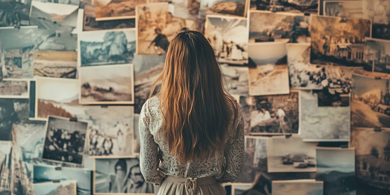 Žena promatra stare fotografije dok retrogradni Merkur u Raku potiče suočavanje s prošlošću
