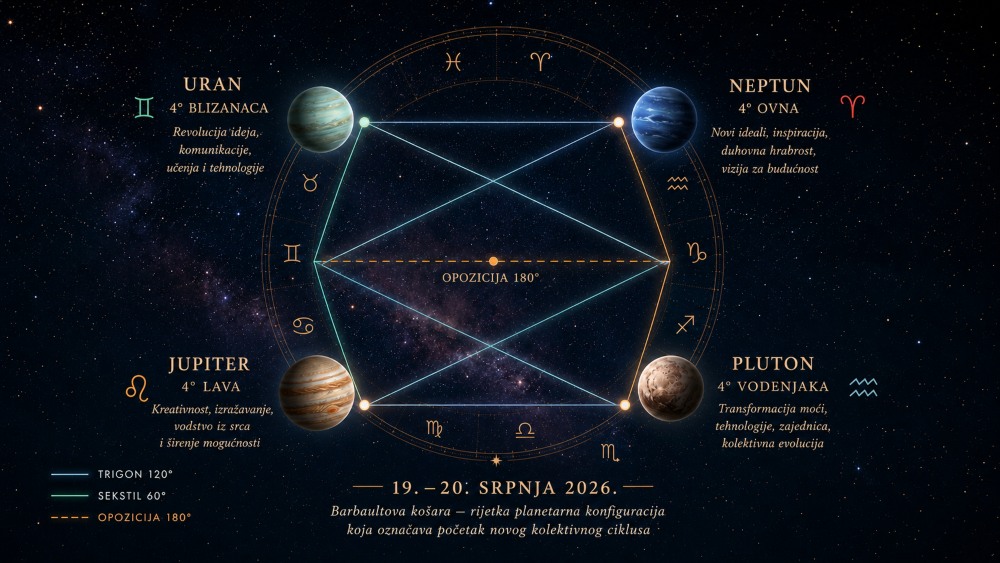 Barbaultova košara 2026. – planetarna konfiguracija Jupitera, Urana, Neptuna i Plutona 19. i 20. srpnja 2026.